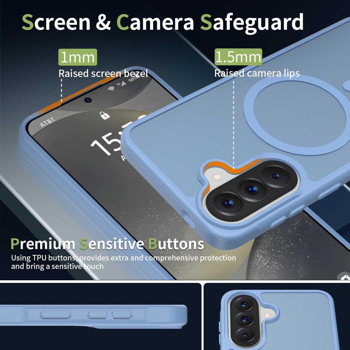 Husa de protectie pentru Samsung Galaxy A57, Omelivon, MagSafe, Incarcare Wireless, Antisoc, Margini Ridicate pentru Protectia Ecranului si a Camerelor, Materiale Premium, Albastru deschis