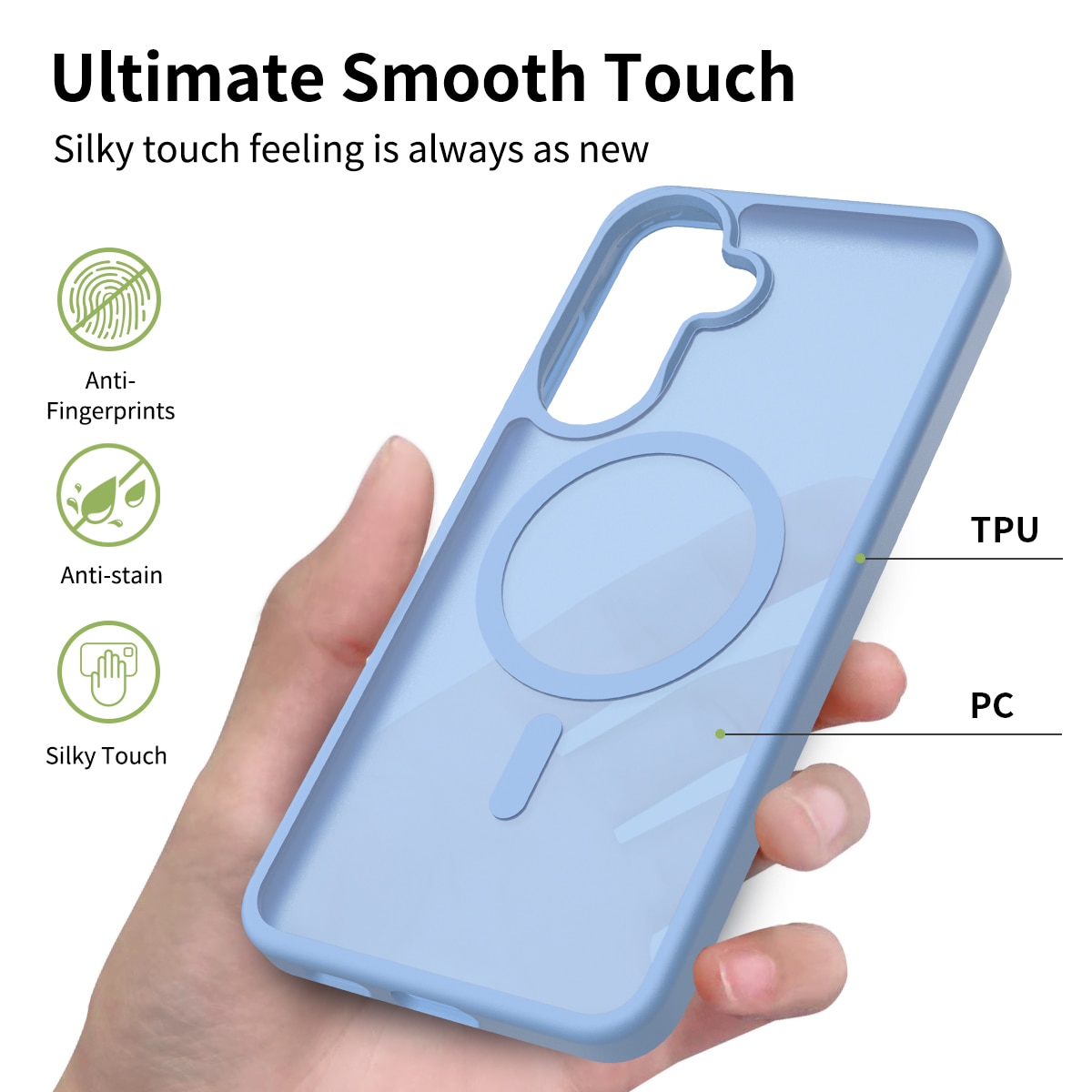 Husa de protectie pentru Samsung Galaxy A57, Omelivon, MagSafe, Incarcare Wireless, Antisoc, Margini Ridicate pentru Protectia Ecranului si a Camerelor, Materiale Premium, Albastru deschis
