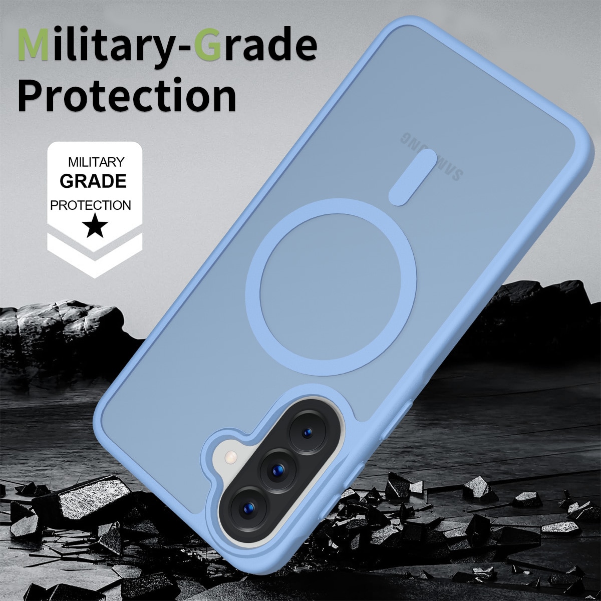 Husa de protectie pentru Samsung Galaxy A57, Omelivon, MagSafe, Incarcare Wireless, Antisoc, Margini Ridicate pentru Protectia Ecranului si a Camerelor, Materiale Premium, Albastru deschis