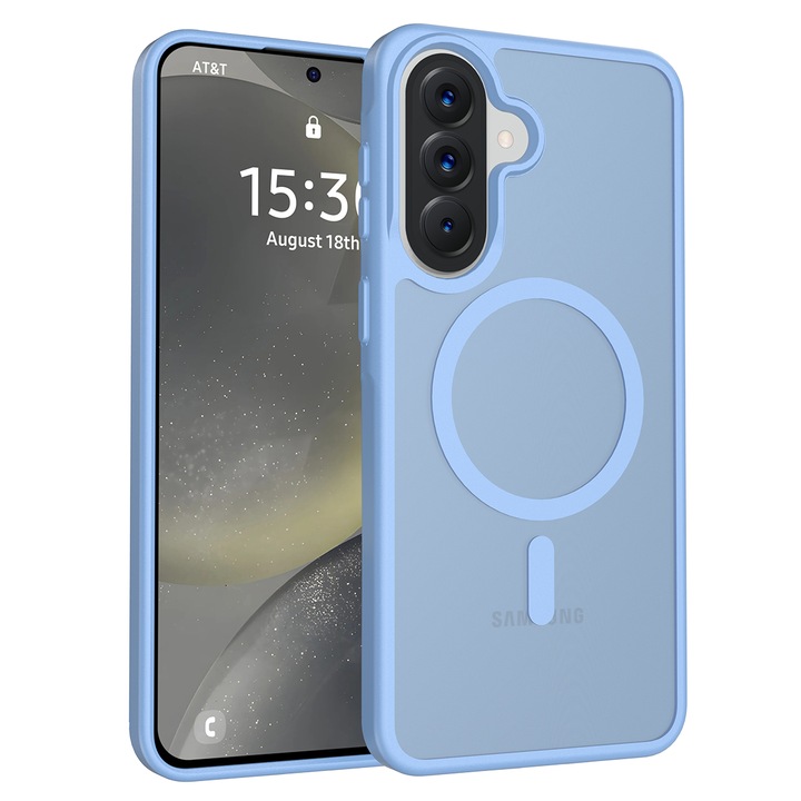 Husa de protectie pentru Samsung Galaxy A57, Omelivon, MagSafe, Incarcare Wireless, Antisoc, Margini Ridicate pentru Protectia Ecranului si a Camerelor, Materiale Premium, Albastru deschis