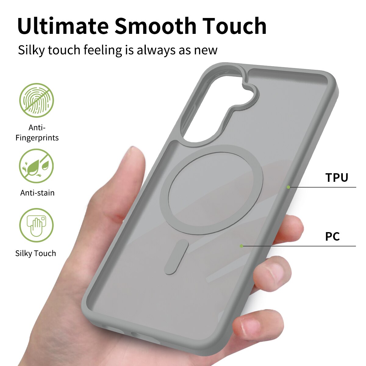 Husa de protectie pentru Samsung Galaxy A57, Omelivon, MagSafe, Incarcare Wireless, Antisoc, Margini Ridicate pentru Protectia Ecranului si a Camerelor, Materiale Premium, Gri inchis
