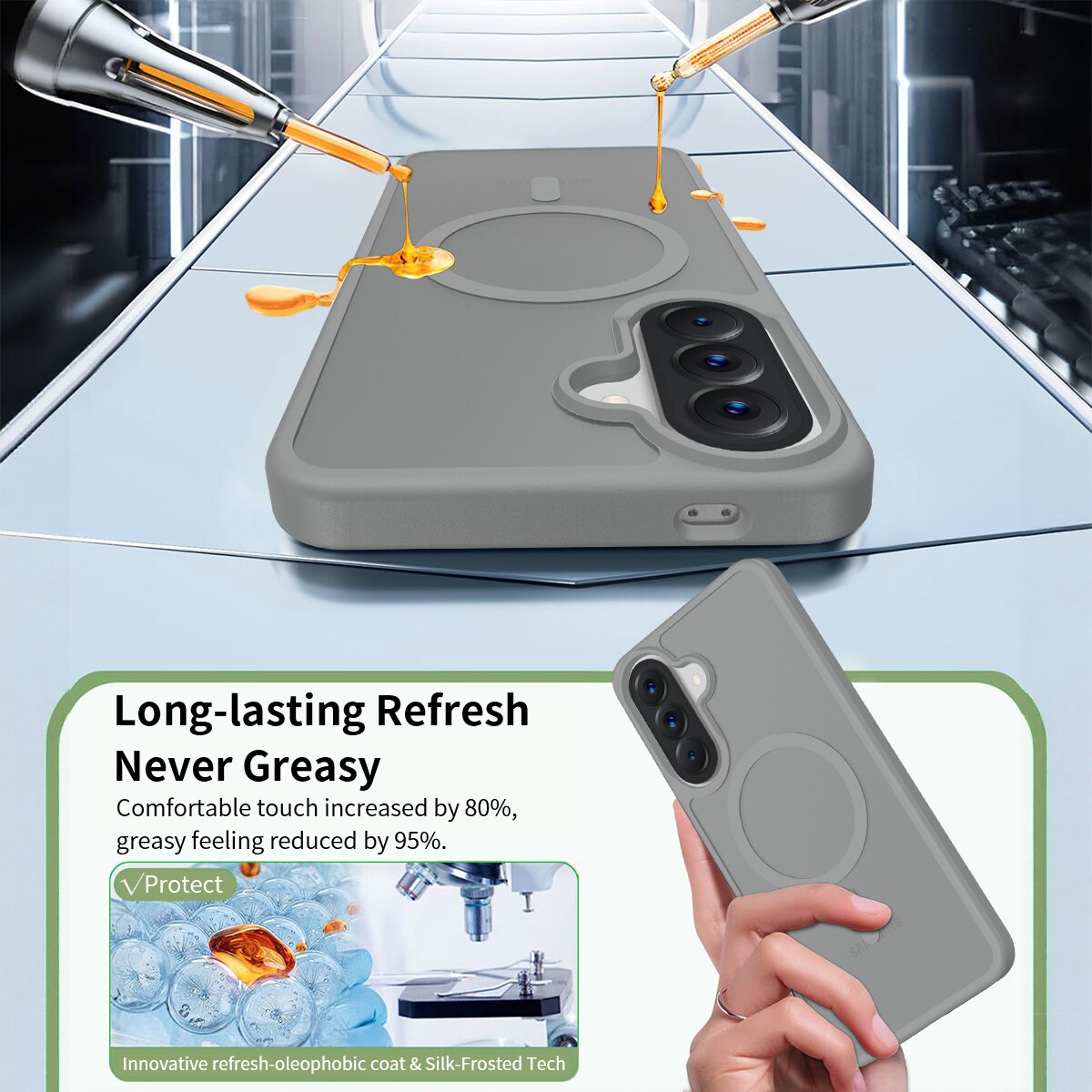 Husa de protectie pentru Samsung Galaxy A57, Omelivon, MagSafe, Incarcare Wireless, Antisoc, Margini Ridicate pentru Protectia Ecranului si a Camerelor, Materiale Premium, Gri inchis