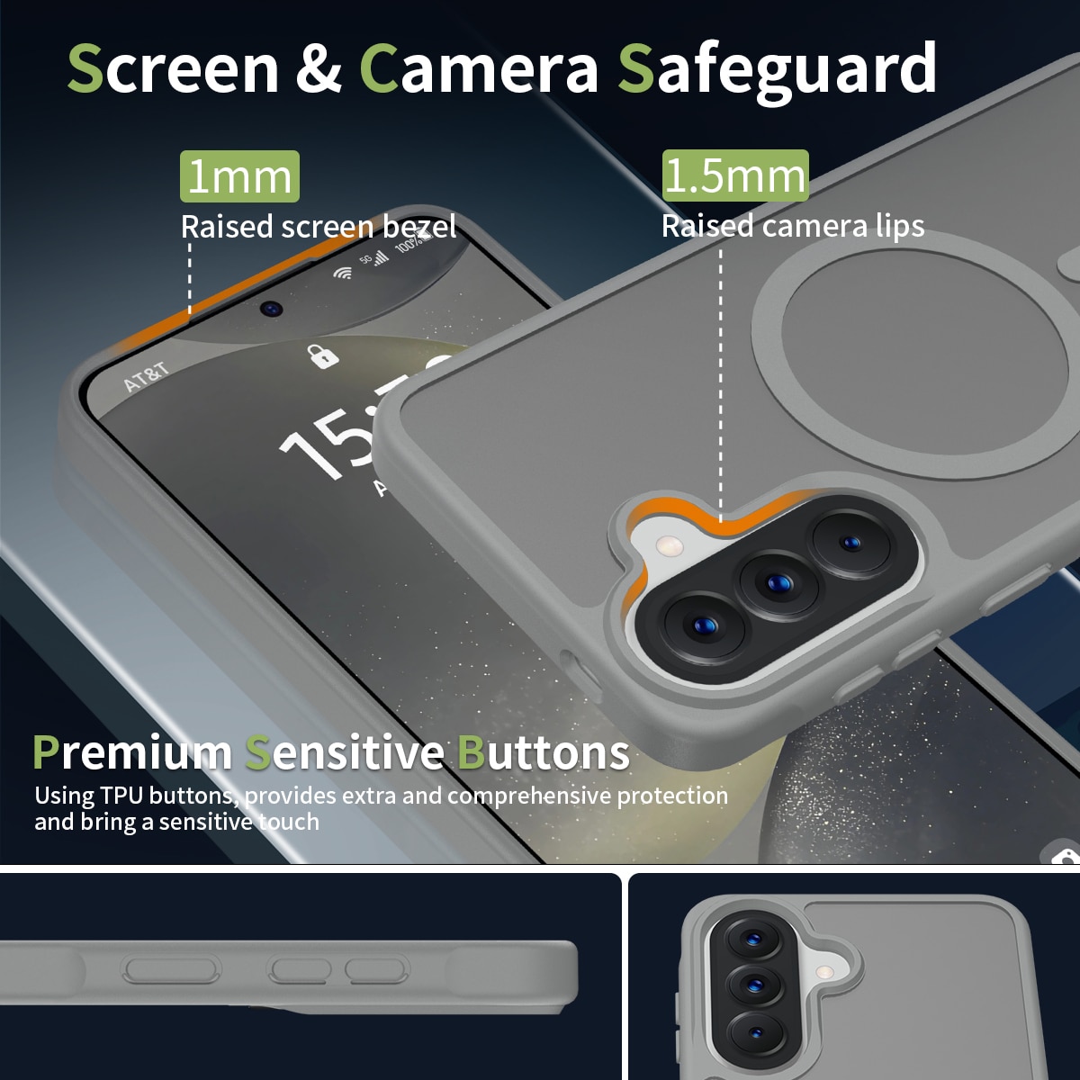 Husa de protectie pentru Samsung Galaxy A57, Omelivon, MagSafe, Incarcare Wireless, Antisoc, Margini Ridicate pentru Protectia Ecranului si a Camerelor, Materiale Premium, Gri inchis