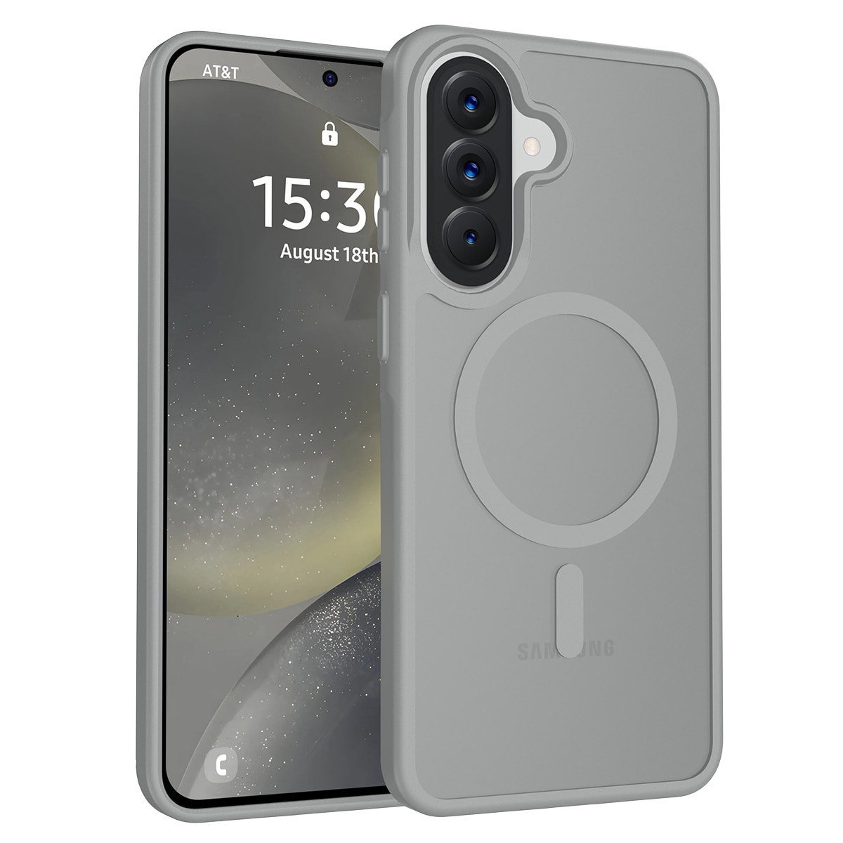 Husa de protectie pentru Samsung Galaxy A57, Omelivon, MagSafe, Incarcare Wireless, Antisoc, Margini Ridicate pentru Protectia Ecranului si a Camerelor, Materiale Premium, Gri inchis