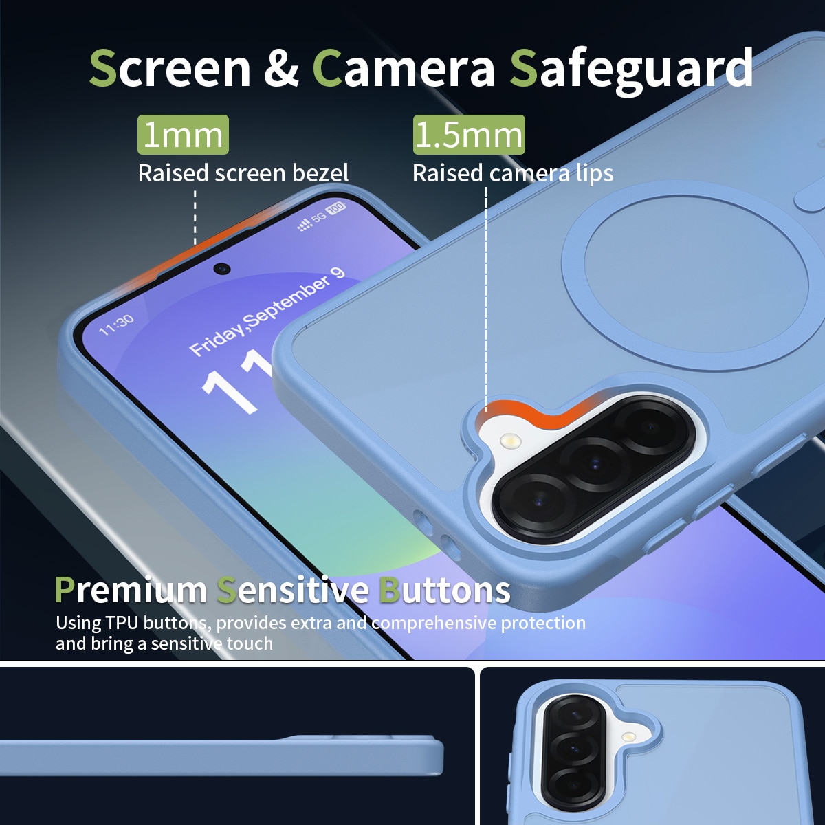 Husa de protectie pentru Samsung Galaxy A37, Omelivon, MagSafe, Incarcare Wireless, Antisoc, Margini Ridicate pentru Protectia Ecranului si a Camerelor, Materiale Premium, Albastru deschis