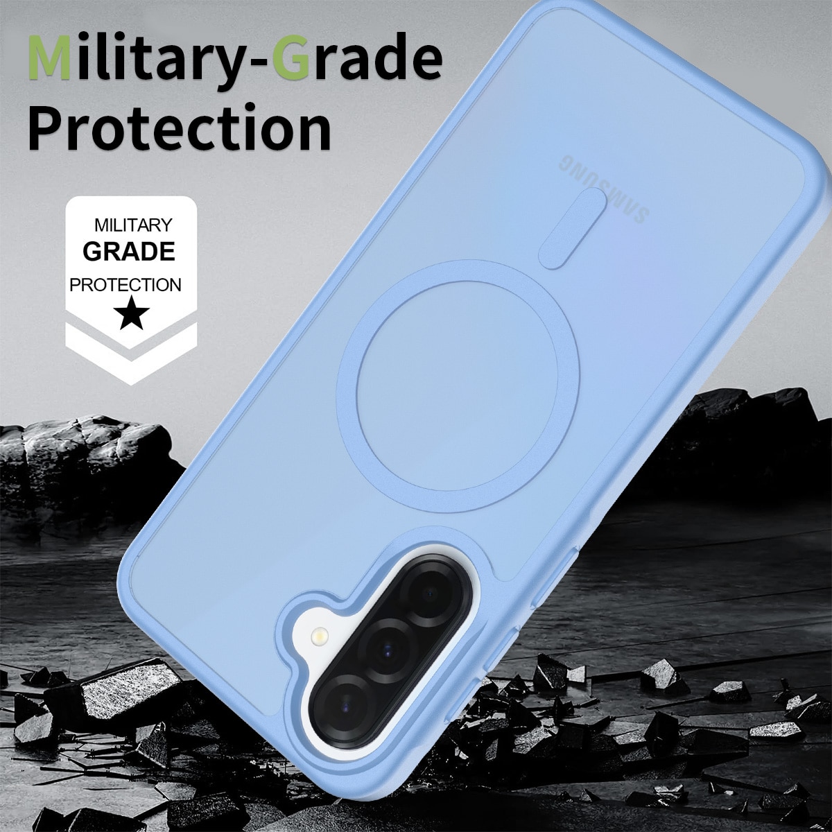 Husa de protectie pentru Samsung Galaxy A37, Omelivon, MagSafe, Incarcare Wireless, Antisoc, Margini Ridicate pentru Protectia Ecranului si a Camerelor, Materiale Premium, Albastru deschis