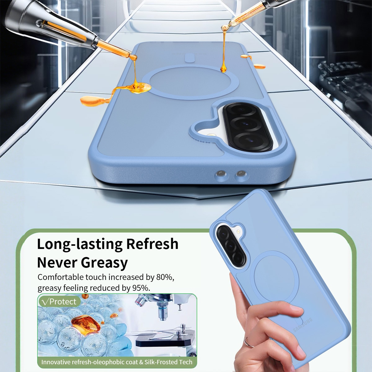 Husa de protectie pentru Samsung Galaxy A37, Omelivon, MagSafe, Incarcare Wireless, Antisoc, Margini Ridicate pentru Protectia Ecranului si a Camerelor, Materiale Premium, Albastru deschis