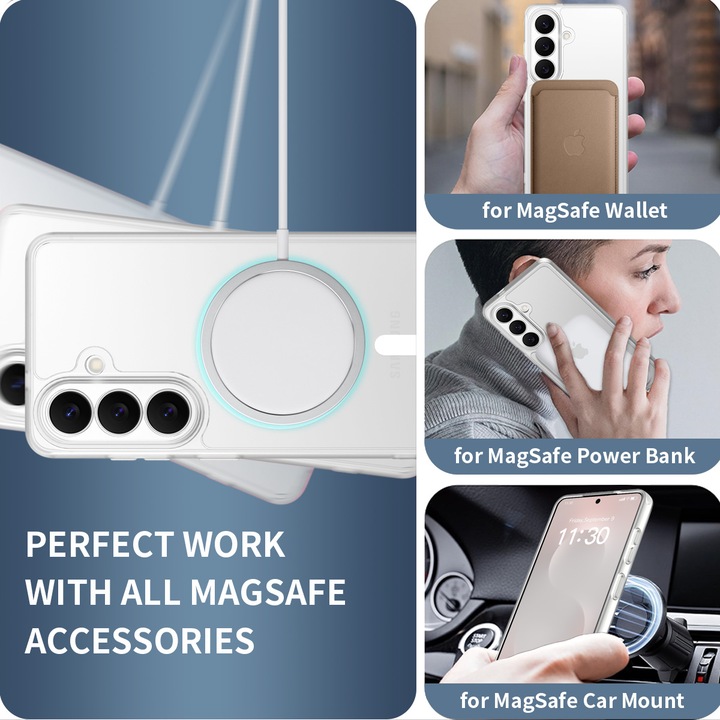 Защитен калъф за Samsung Galaxy S26, Omelivon, MagSafe, Пълна защита, Удароустойчив, Прецизни изрези, Безжично зареждане, Премиум материали, Прозрачен мат