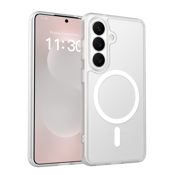 Защитен калъф за Samsung Galaxy S26, Omelivon, MagSafe, Пълна защита, Удароустойчив, Прецизни изрези, Безжично зареждане, Премиум материали, Прозрачен мат