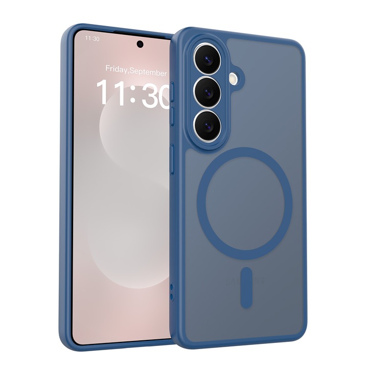 Husa de protectie pentru Samsung Galaxy S26, Omelivon, MagSafe, Protectie completa, Anti-Soc, Decupaje Precise, Incarcare Wireless, Materiale Premium, Albastru inchis