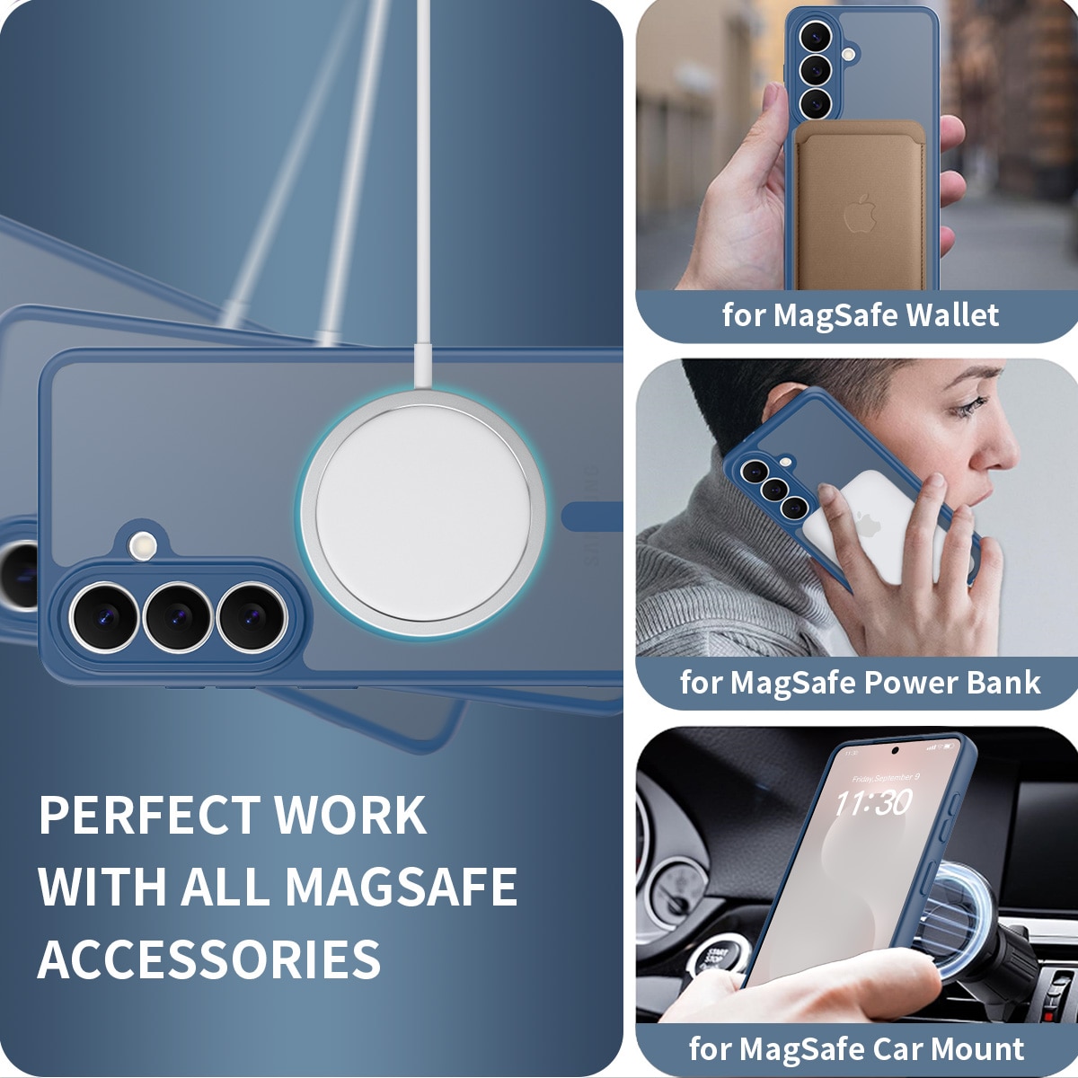 Husa de protectie pentru Samsung Galaxy S26, Omelivon, MagSafe, Protectie completa, Anti-Soc, Decupaje Precise, Incarcare Wireless, Materiale Premium, Albastru inchis
