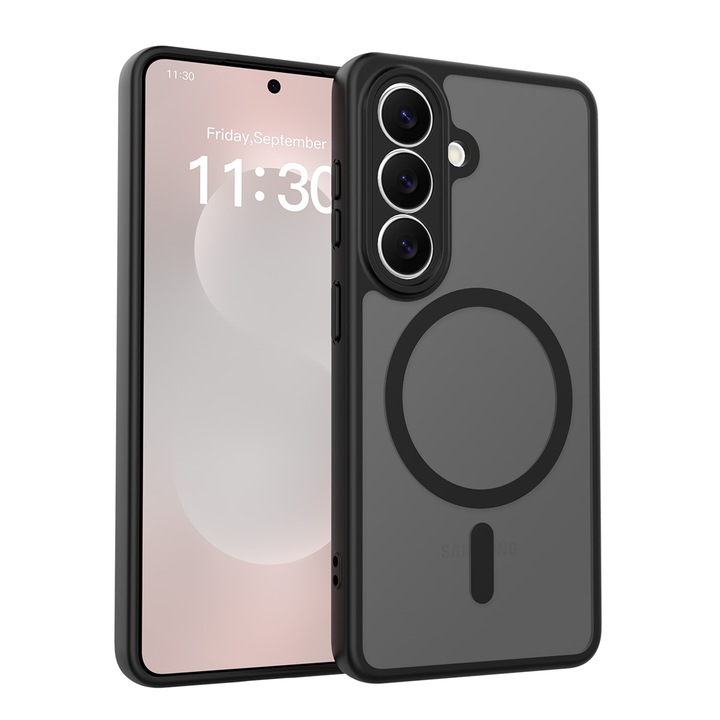 Защитен калъф за Samsung Galaxy S26, Omelivon, MagSafe, Пълна защита, Удароустойчив, Прецизни изрези, Безжично зареждане, Премиум материали, Черен