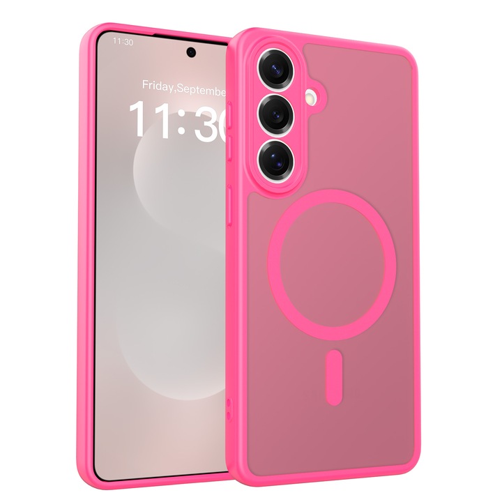 Husa de protectie pentru Samsung Galaxy S26 Plus, Omelivon, MagSafe, Protectie completa, Anti-Soc, Decupaje Precise, Incarcare Wireless, Materiale Premium, Roz inchis