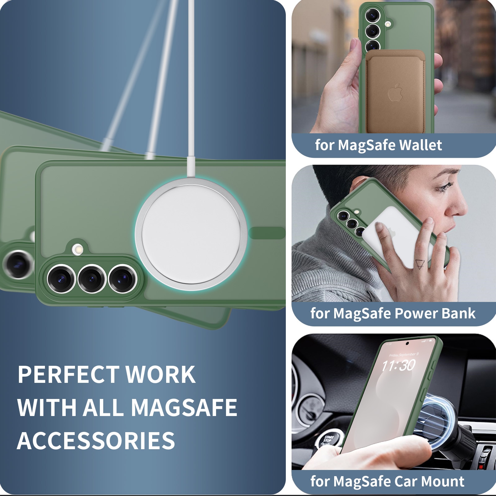 Husa de protectie pentru Samsung Galaxy S26 Plus, Omelivon, MagSafe, Protectie completa, Anti-Soc, Decupaje Precise, Incarcare Wireless, Materiale Premium, Verde inchis