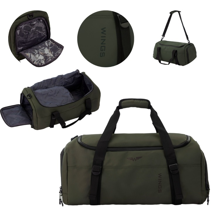 Wings Rook 36L Utazótáska Vízálló, Külön Cipőtartó Zsebbel, Tágas Fő Rekesszel, Állítható Vállpánttal És Bőröndre Rögzíthető Rendszerrel, Tökéletes Sporthoz És Hétvégére