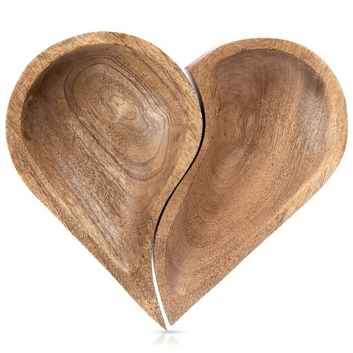 Set de 2 platouri din lemn, Artemis, forma inima, 30,5x27x3,5cm, culoare maro