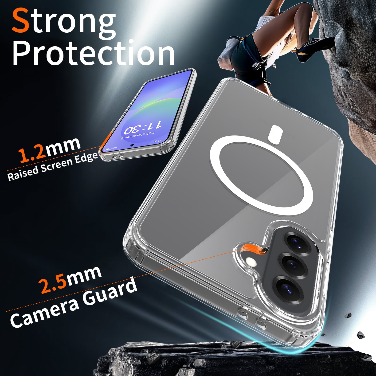 Husă pentru Samsung Galaxy A37, transparentă, material TPU+PC, protecție ecran și cameră, margini ridicate