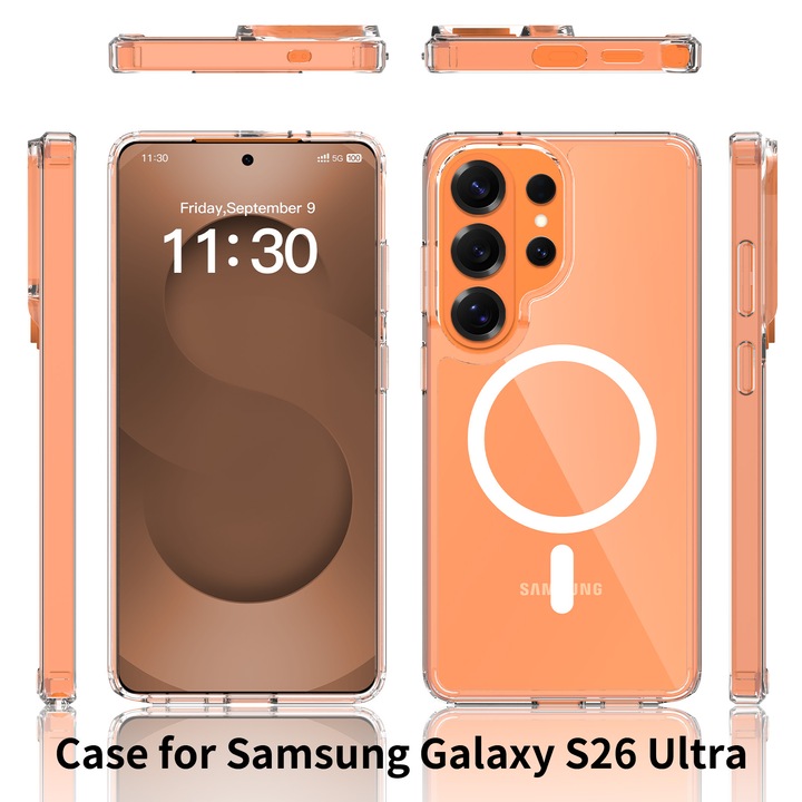 Калъф за телефон Samsung Galaxy S26 Ultra, прозрачен, материал TPU+PC, повдигната защита на екрана и камерата