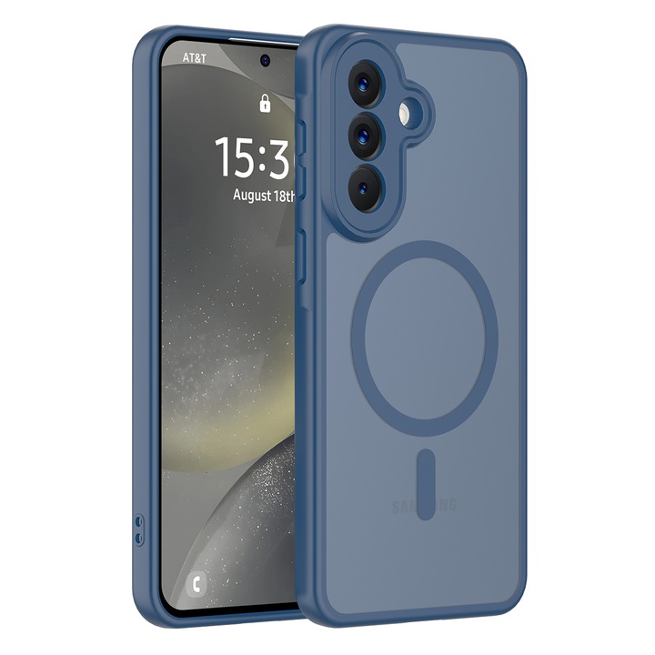 Husă de protecție, Omelivon, MagSafe, Albastru închis, pentru Samsung Galaxy A57, material TPU + PC, protecție completă
