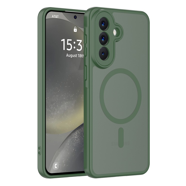 Husă de protecție pentru Samsung Galaxy A57, Omelivon, verde închis, material TP, PC, protecție completă