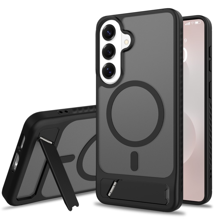 Husă de protecție, Omelivon, pentru Samsung Galaxy S26 Plus, suport ajustabil, antișoc, neagră