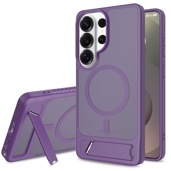 Защитен калъф за телефон, Omelivon, Samsung Galaxy S26 Ultra, регулируема стойка, тъмно лилав, прецизни размери