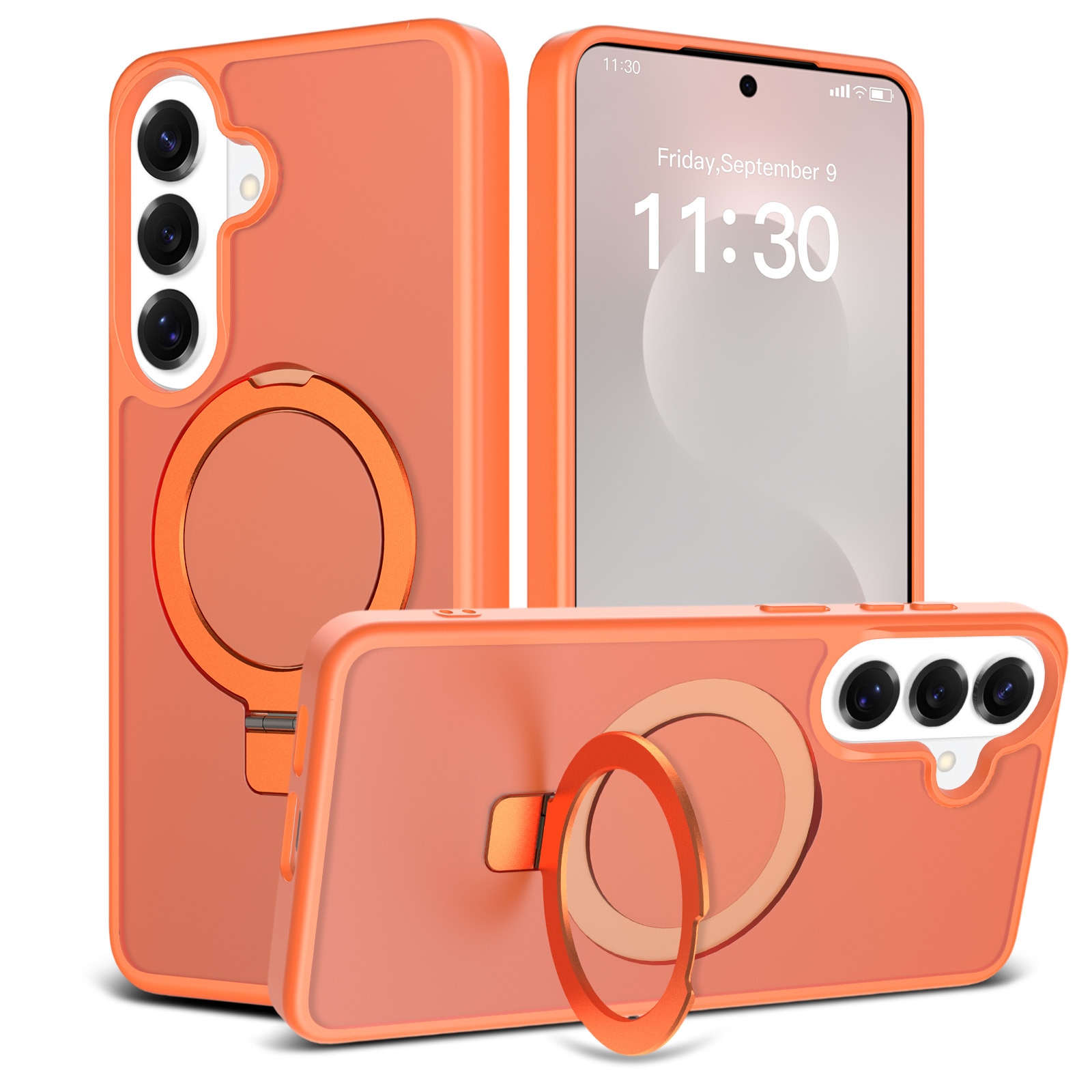 Husă de protecție pentru Samsung Galaxy S26 Plus, suport tip inel, MagSafe, portocalie, 30x15cm