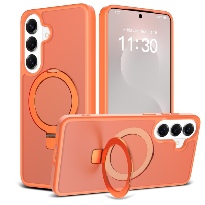 Husă de protecție pentru Samsung Galaxy S26 Plus, suport tip inel, MagSafe, portocalie, 30x15cm