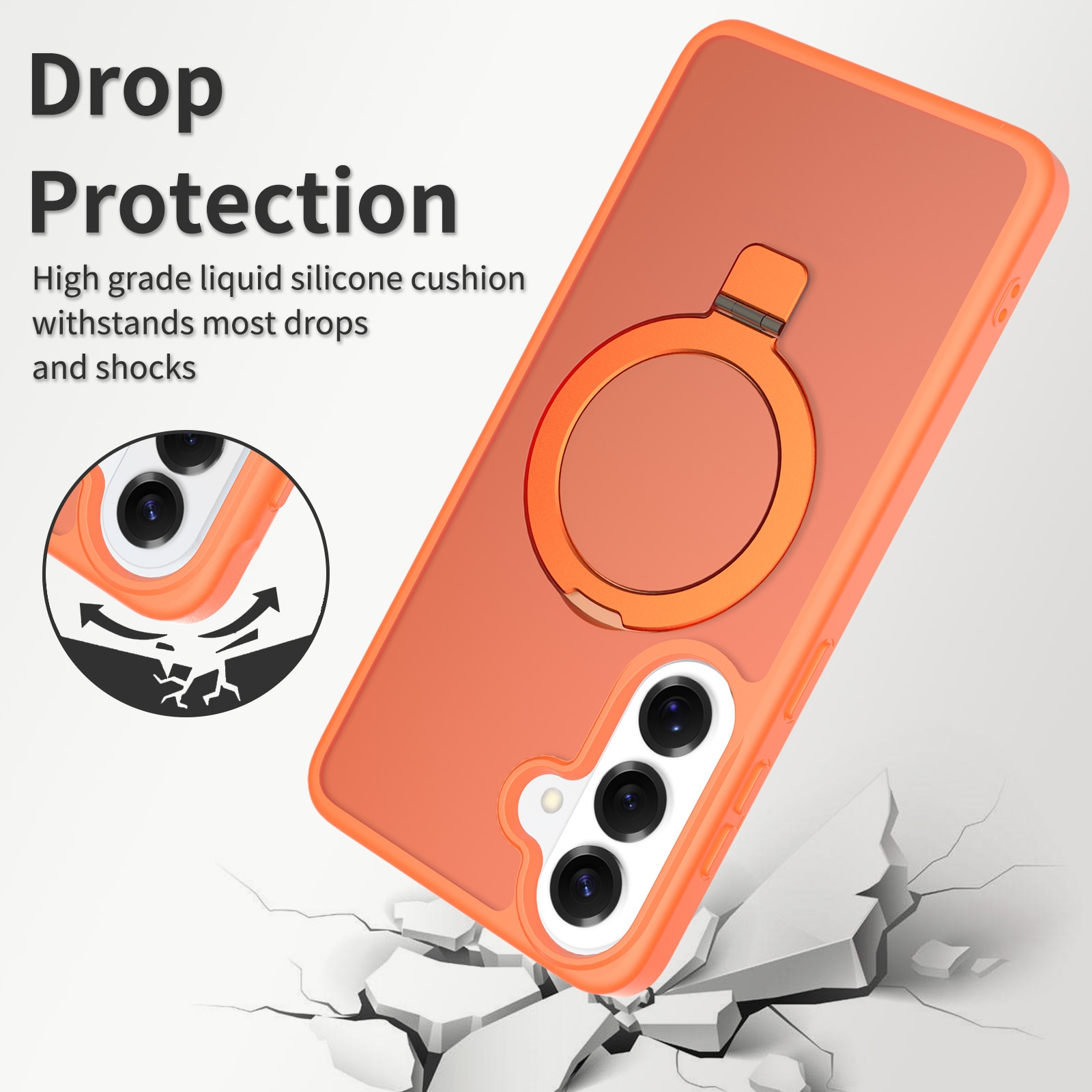 Husă de protecție pentru Samsung Galaxy S26 Plus, suport tip inel, MagSafe, portocalie, 30x15cm