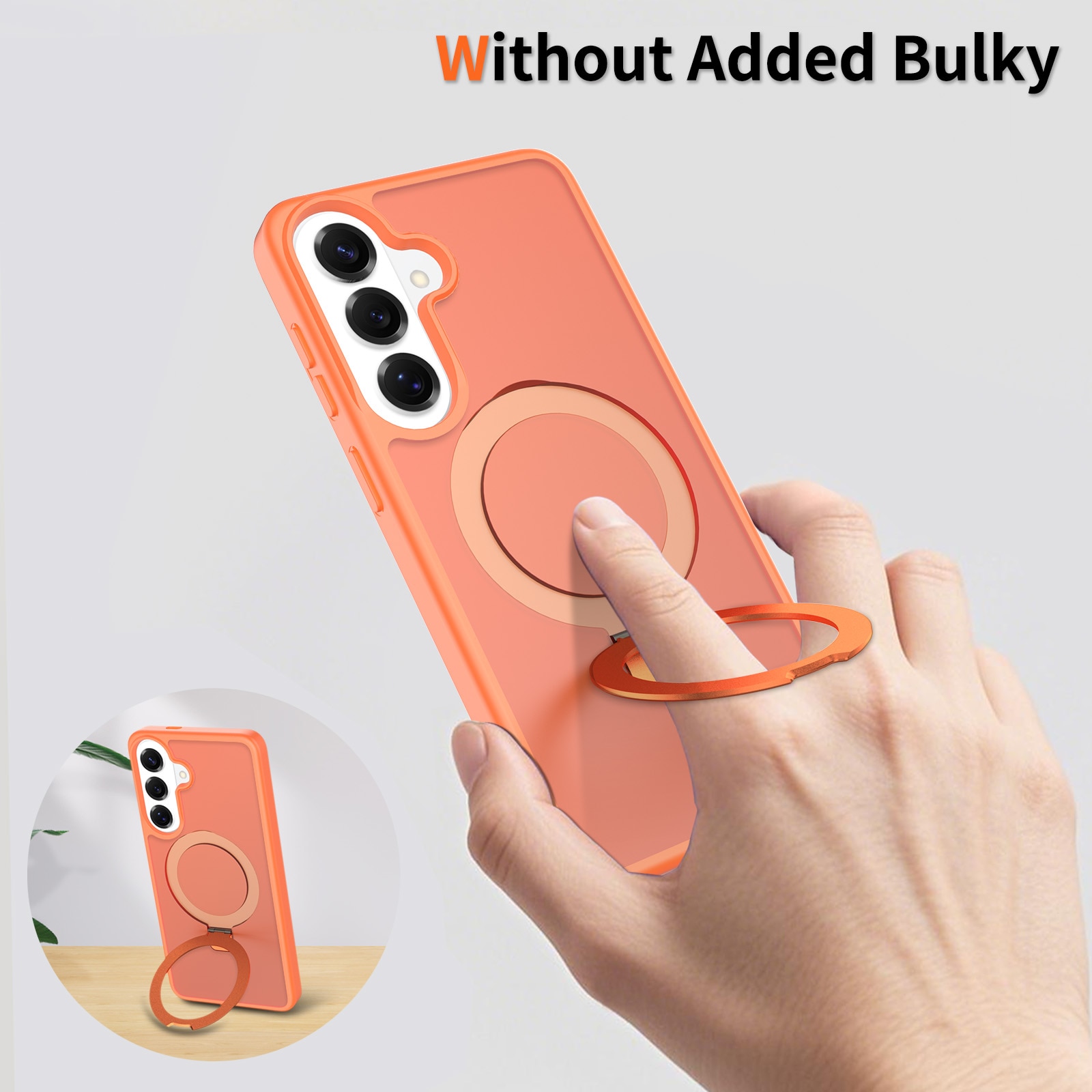 Husă de protecție pentru Samsung Galaxy S26 Plus, suport tip inel, MagSafe, portocalie, 30x15cm