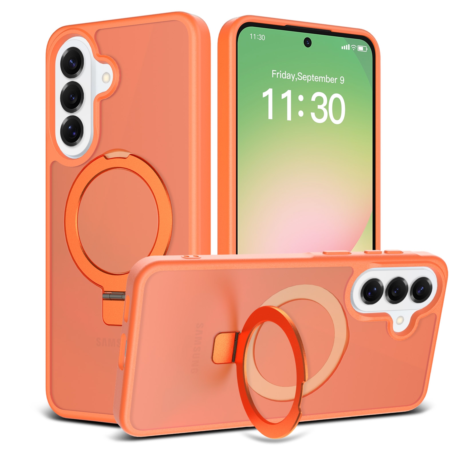 Husă de protecție, spate semitransparent, cu inel magnetic ajustabil, portocalie, pentru Samsung Galaxy A37