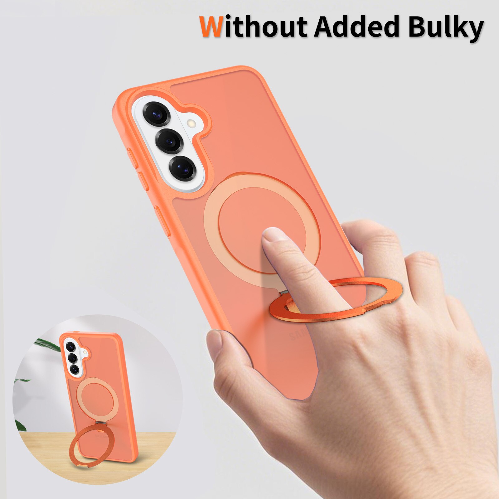 Husă de protecție, spate semitransparent, cu inel magnetic ajustabil, portocalie, pentru Samsung Galaxy A37