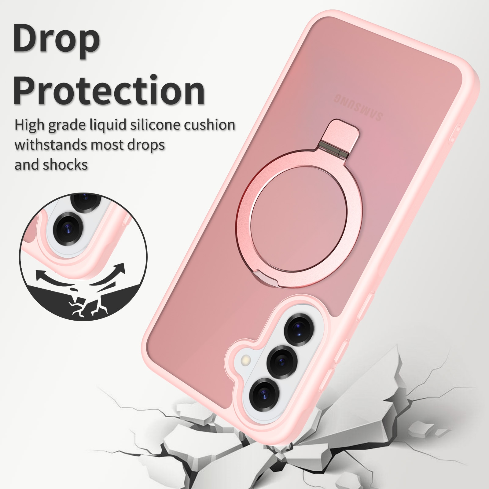 Husa de protecție pentru Samsung Galaxy A37, MagSafe, cu inel magnetic ajustabil, spate semitransparent, roz deschis