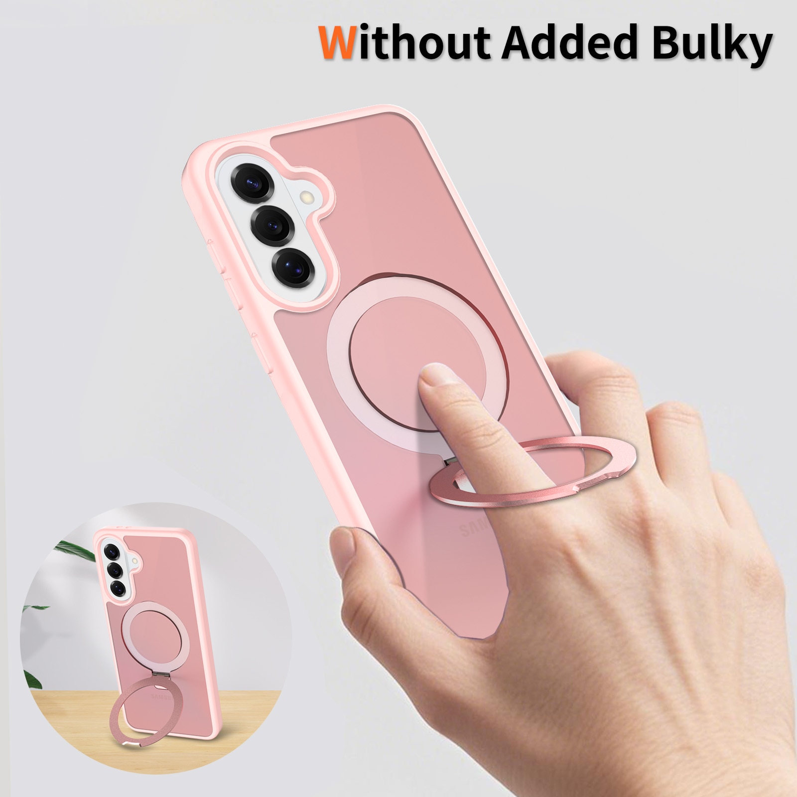 Husa de protecție pentru Samsung Galaxy A37, MagSafe, cu inel magnetic ajustabil, spate semitransparent, roz deschis