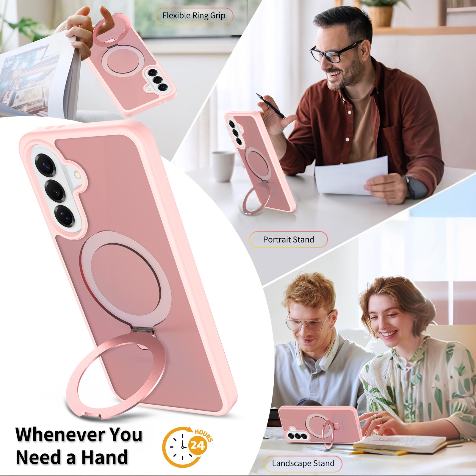Husa de protecție pentru Samsung Galaxy A37, MagSafe, cu inel magnetic ajustabil, spate semitransparent, roz deschis