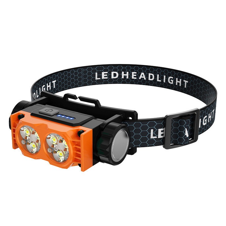 LED челник, оранжев, 2000 лумена, компактен дизайн, регулируем, пълен комплект