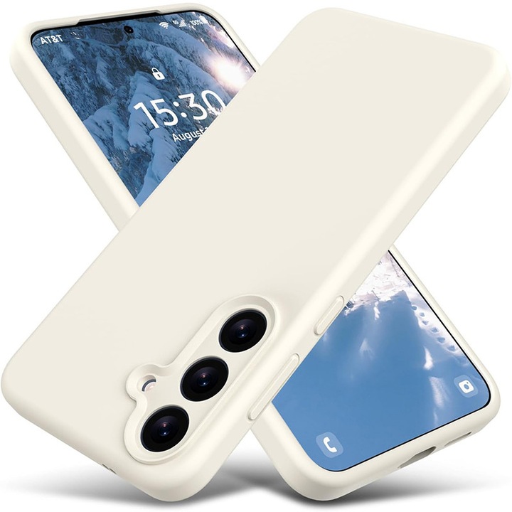 Husa Samsung Galaxy S26 Plus, Imbunatatire in Silicon Lichid, Protectie completa a camerei, Husa subtire, cu finisare gel moale, rezistenta la socuri pentru telefon, 6.7", Bej