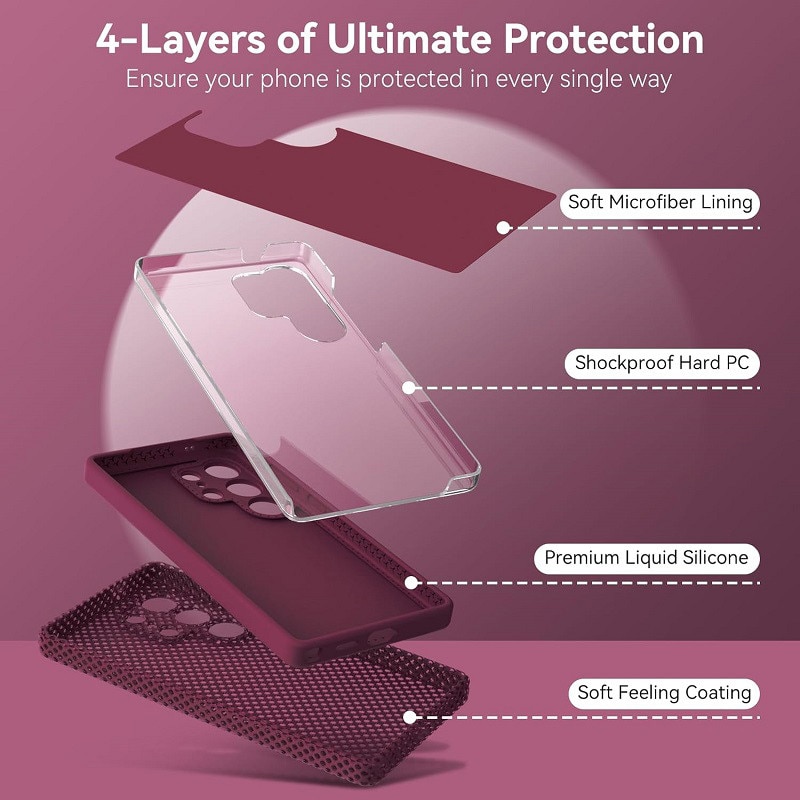 Husa pentru Samsung Galaxy S26 Ultra OEMG®, Husa din silicon lichid premium, Protectie Camera, Anti-soc, Interior Microfibra, 6.9", Bordeaux