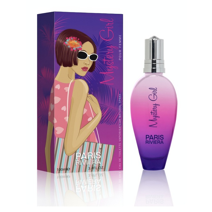 Set Apa de Toaleta Paris Riviera Mystery Girl, Floral - Fructat, 100ml, cu mostra 2ml