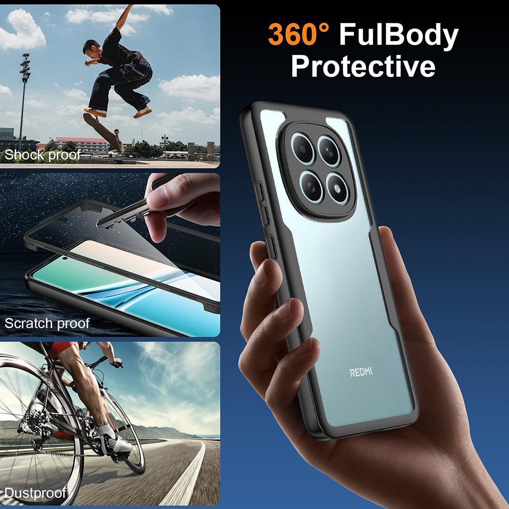 Set 360: Husa cu folie integrata pentru Xiaomi Redmi Note 15 4G, 5G Protectie 360 fata / spate - negru