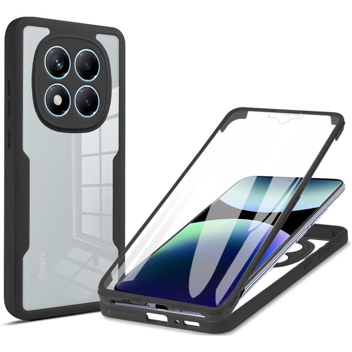 Set 360: Husa cu folie integrata pentru Xiaomi Redmi Note 15 4G, 5G Protectie 360 fata / spate - negru