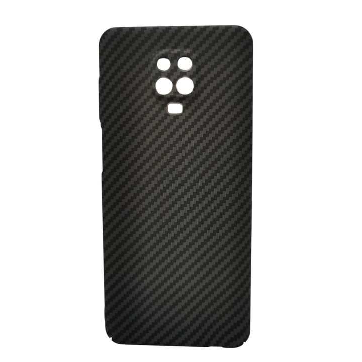 Husa hibrid aramid si carbon, pentru Xiaomi Redmi Note 9S, Ultra Thin, Margini ridicate, Finisaj Mat cu Insertii, Negru