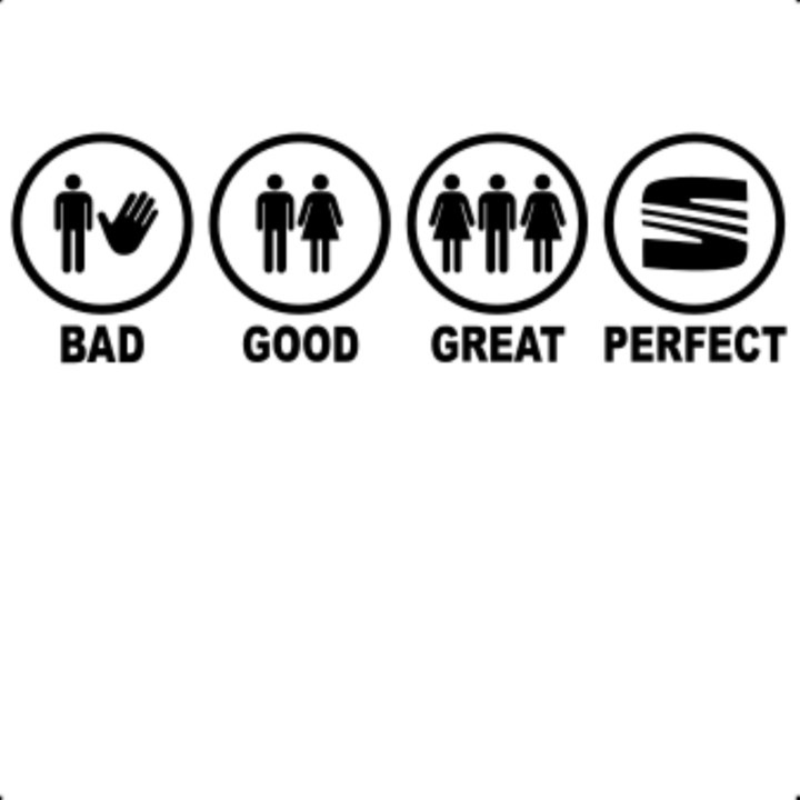 Sticker auto decorativ Bad good great perfect, Seat, marime 26 cm, negru