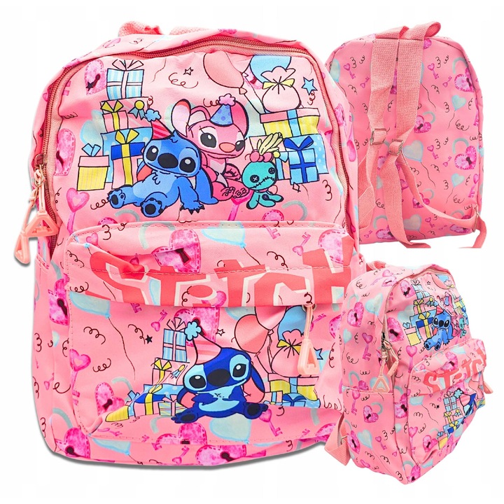 Ghiozdan Xuetong Stich, roz, 30x23x10cm, design unic, 1 compartiment