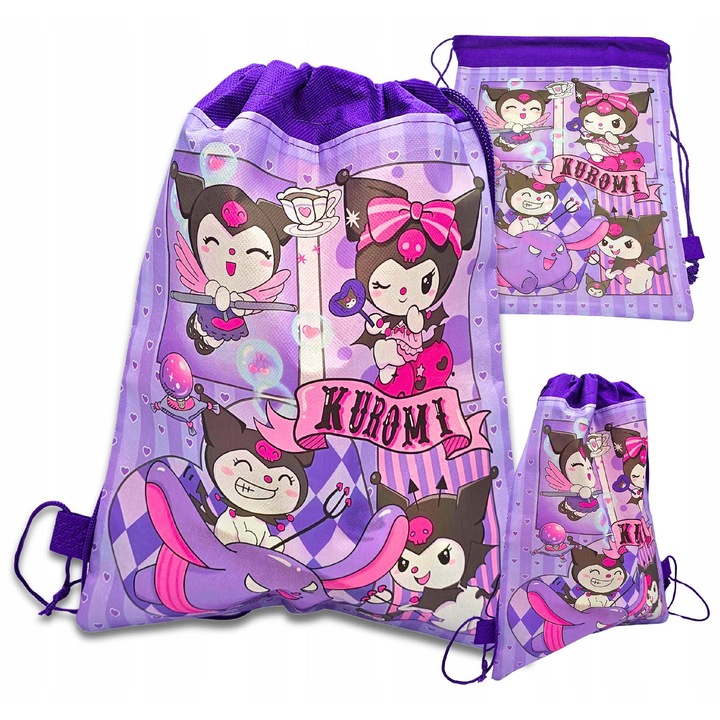 Kuromi mintás hátizsák, Xuetong, 35x27cm, poliészter, sport és iskolai tevékenységekhez