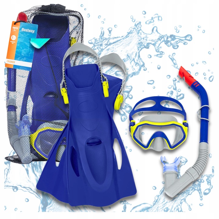 Set de scufundare Bestway, masca, tub, 2 perechi de inotatoare, 36x40, multicolor