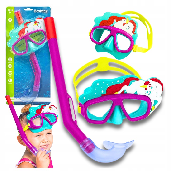 Bestway búvárszett, egyszarvú maszk és pipa, lila-kék, 3 éves kortól