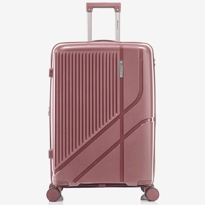 Голям куфар Quasar & Co. модел AERO, 76x47x32-35см, Разширяем, Багаж за чекиране, PP, издръжлива, Защитен цип, Кодово заключване, Телескопична дръжка, 4 двойни безшумни колела 360°, 2 отделения с джоб, Розoв