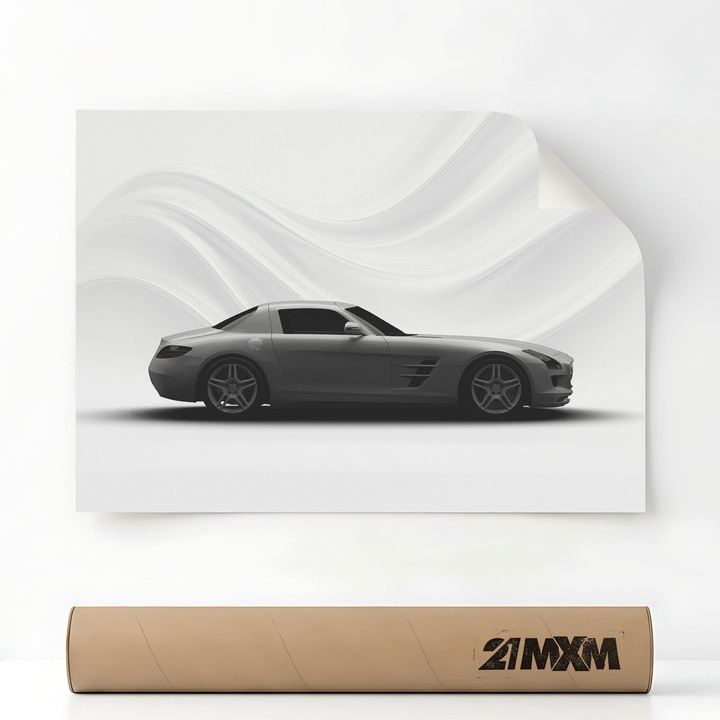 1846 SLS AMG - Сребърен, Премиум Арт Принт за Автомобил – Минималистичен Дизайн, 30 x 40 см, Без Рамка
