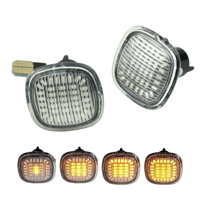 Set 2 semnalizari laterale aripa LED dinamice stanga + dreapta, pentru Skoda Octavia I 1U Fabia 6Y Roomster 5J Rapid NH, Seat Ibiza II 6K Cordoba, Audi A3 8L A4 B5 A8 D2, OE 4D0949127D 1U0949127A 1U0949217A